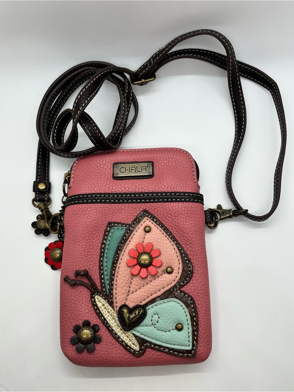 Chala Pink Butterfly Crossbody Phone Bag With Charms